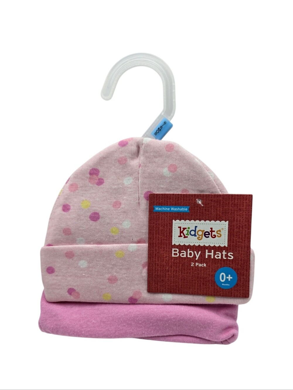 NWT Kidgets 2-Pack Baby Girl Hat Cap Newborn 0-6 Months Pink Polka Dots Hanger